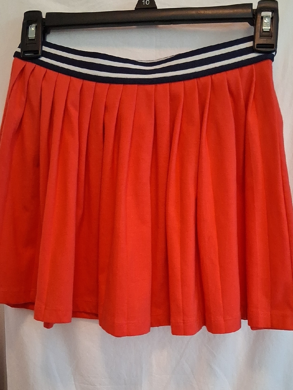 Cute Girls Red Pleated Skirt with Striped Waistband